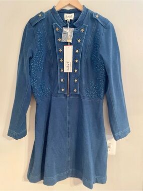 NWT- Label Ritu Kumar Blue Embroidered Military Style Dress Fit & Flare